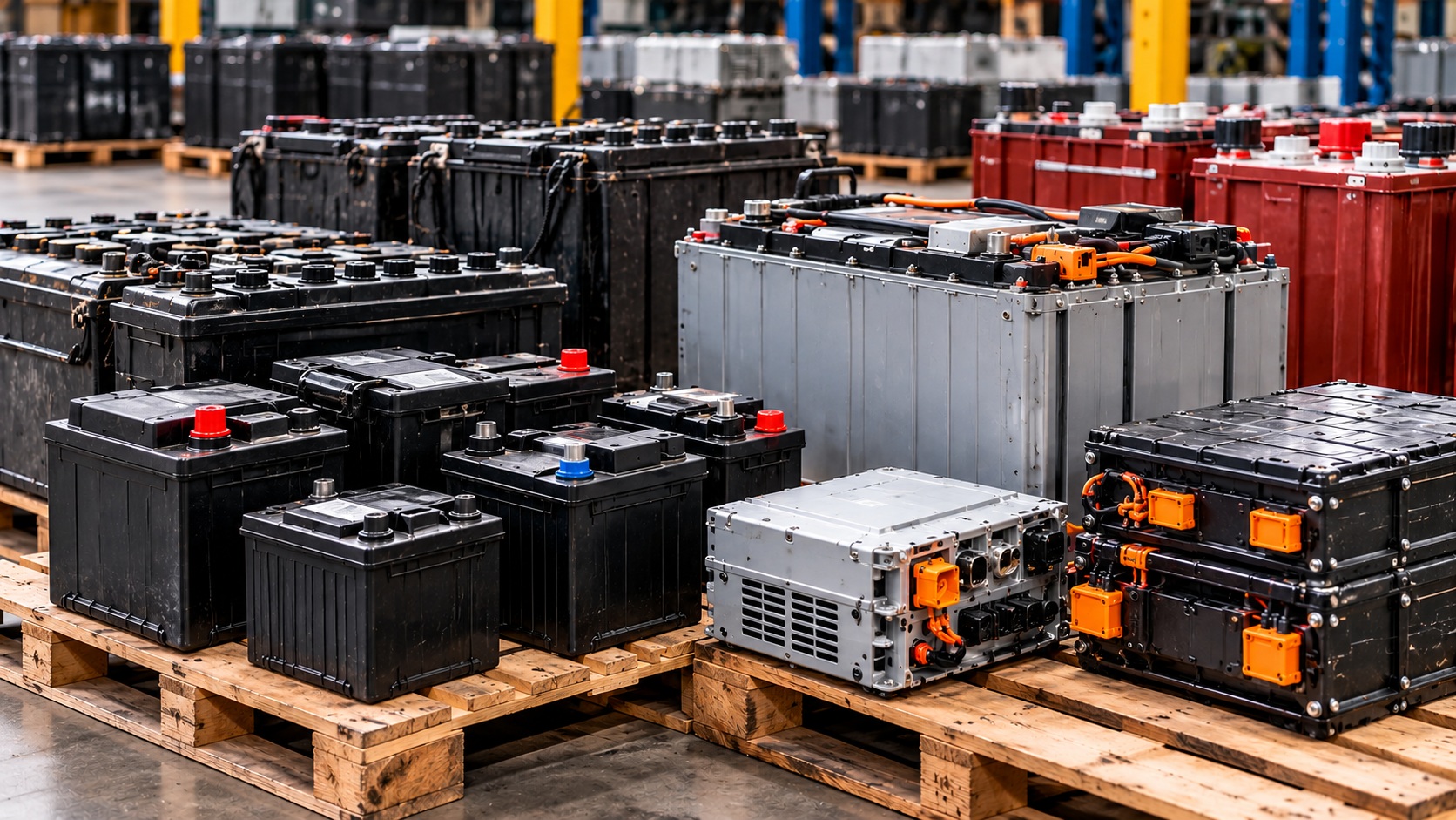 Lead-acid and lithium-ion batteries arranged for collection and recycling