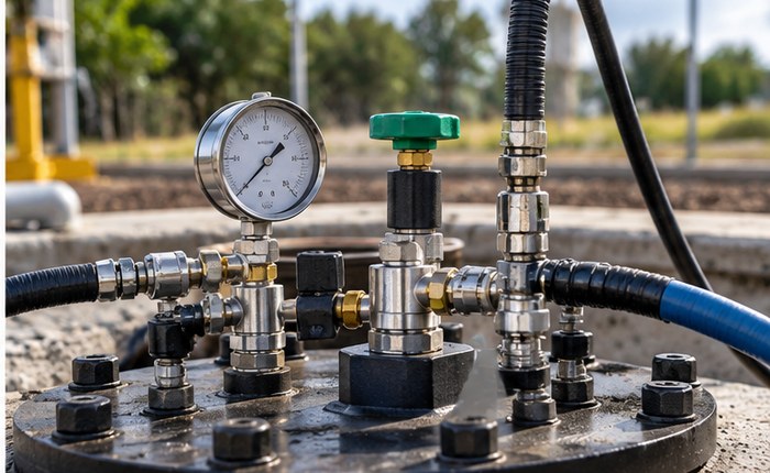 Hoses and fittings connected for a tank integrity test